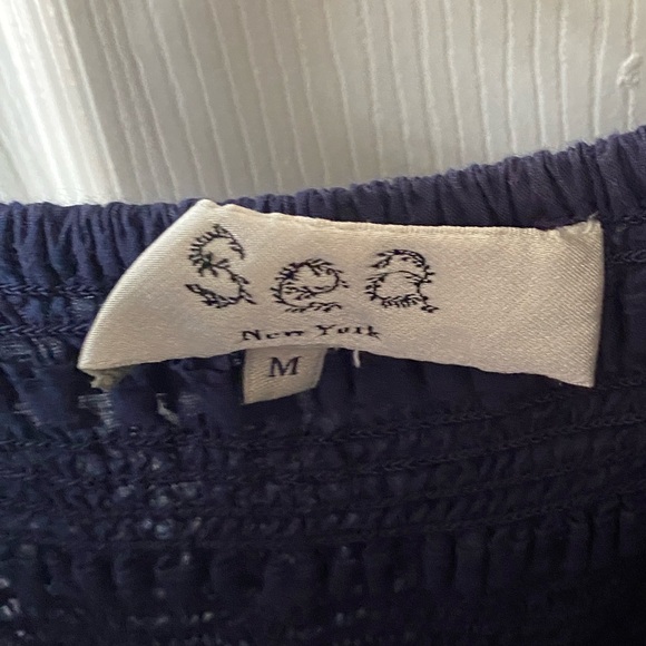 Sea New York Marley Navy Organic Cotton Pleated Tiered Eyelet Lace Midi Dress M - Picture 5 of 11